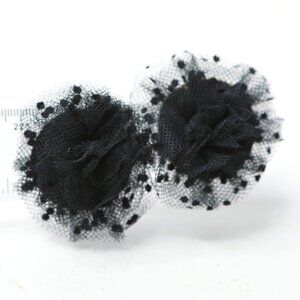 Vintage Bluette France Black Dotted Netting Shoe Clips French Tulle Rosette